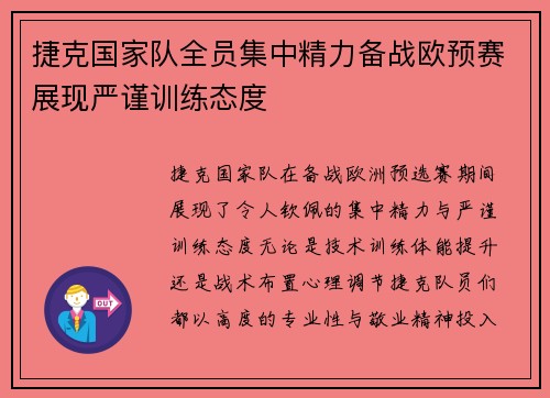 捷克国家队全员集中精力备战欧预赛展现严谨训练态度