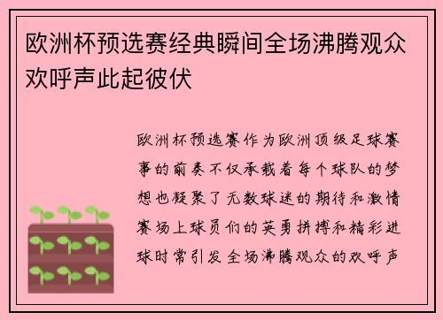 欧洲杯预选赛经典瞬间全场沸腾观众欢呼声此起彼伏